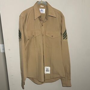 DSCP Men's Tan Military sergeant poly wool khaki button down